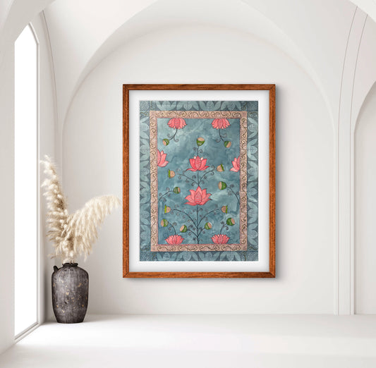 "Madhubani Floral Artwork - Traditional Indian Folk Art Print | ZenS Art"