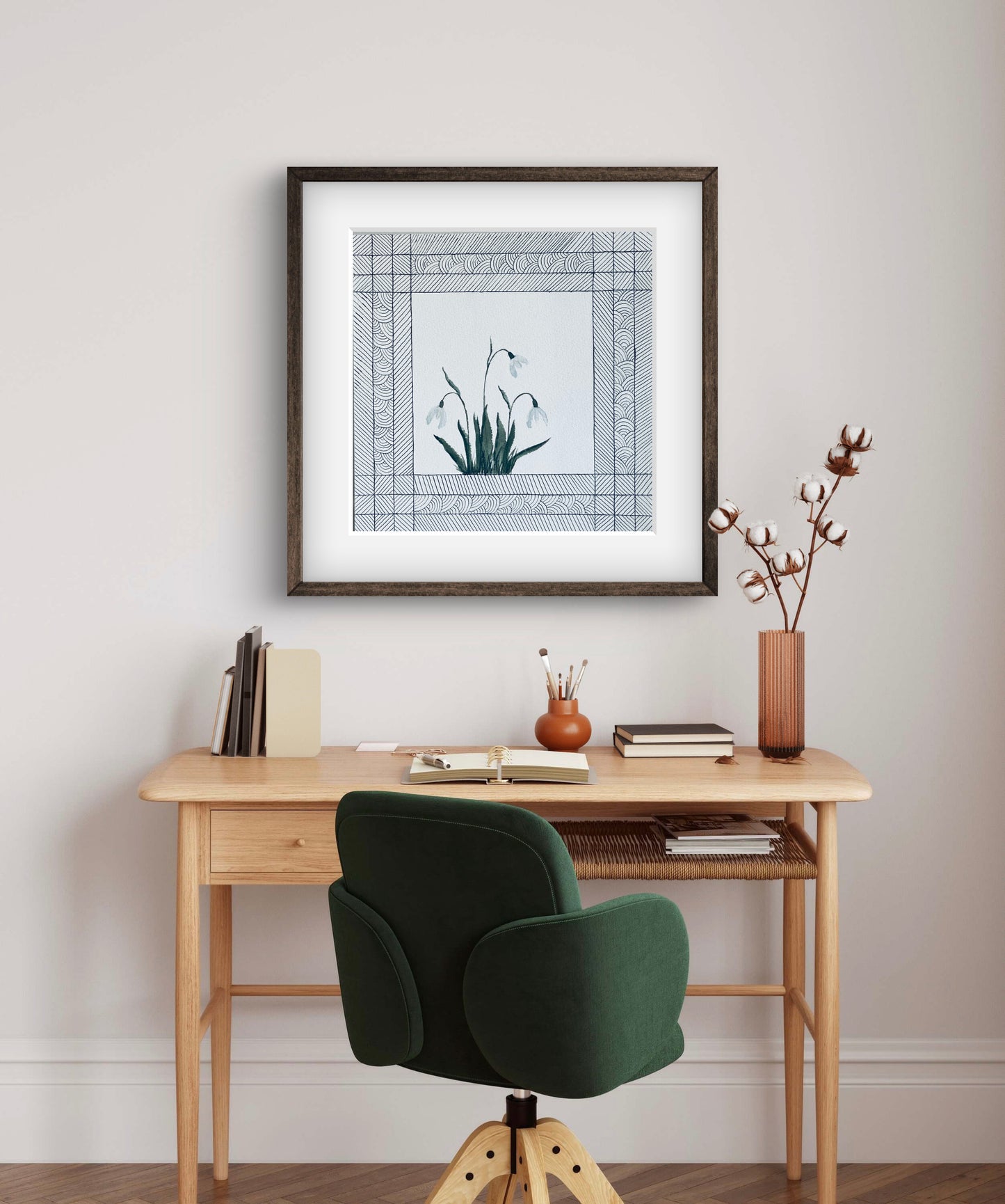 "January Birth Snowdrop Art Print - Modern Botanical Wall Decor | ZenS Art"