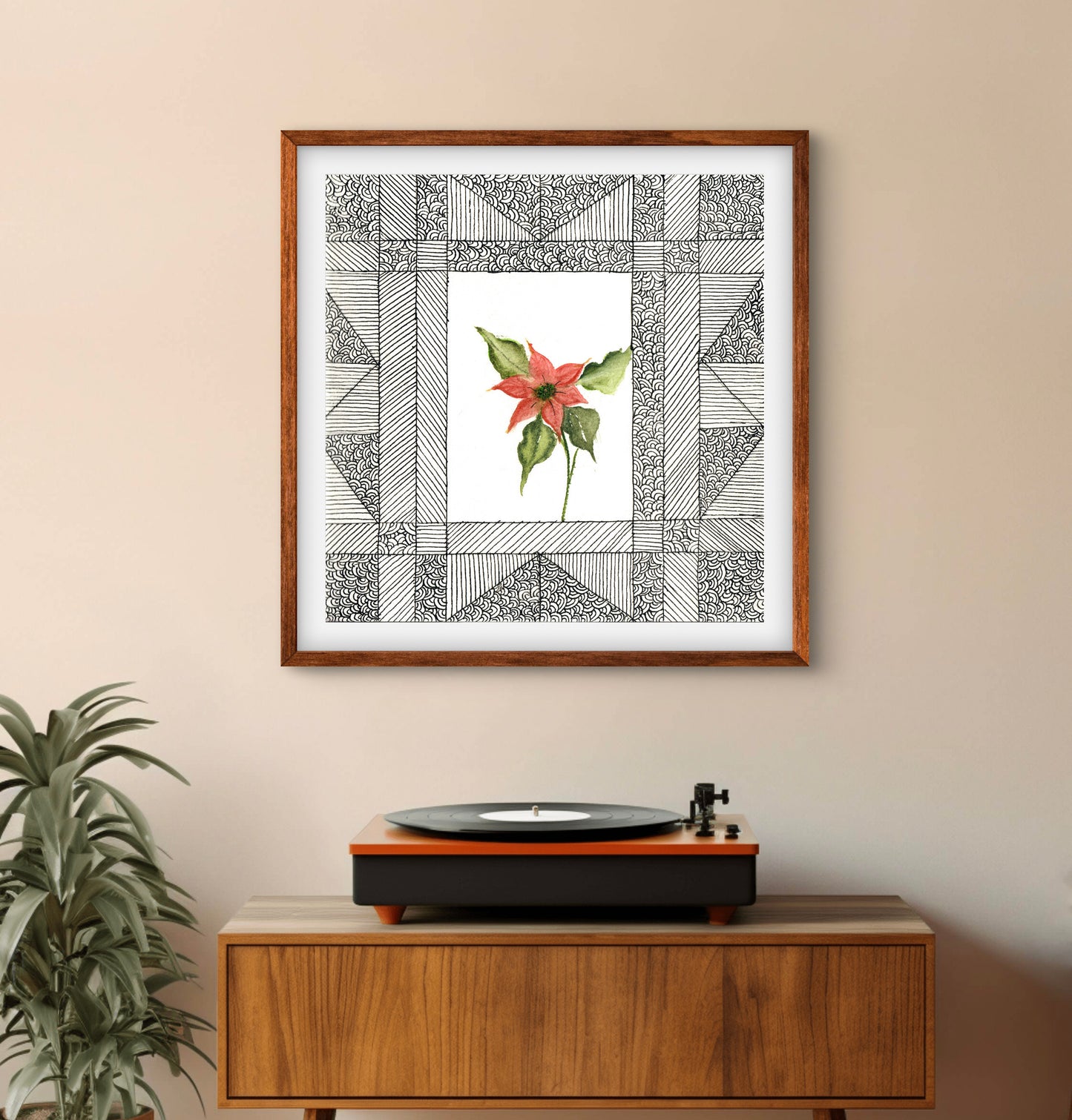 Poinsettia December Birth Flower Art Print - Contemporary Botanical - ZenS Art