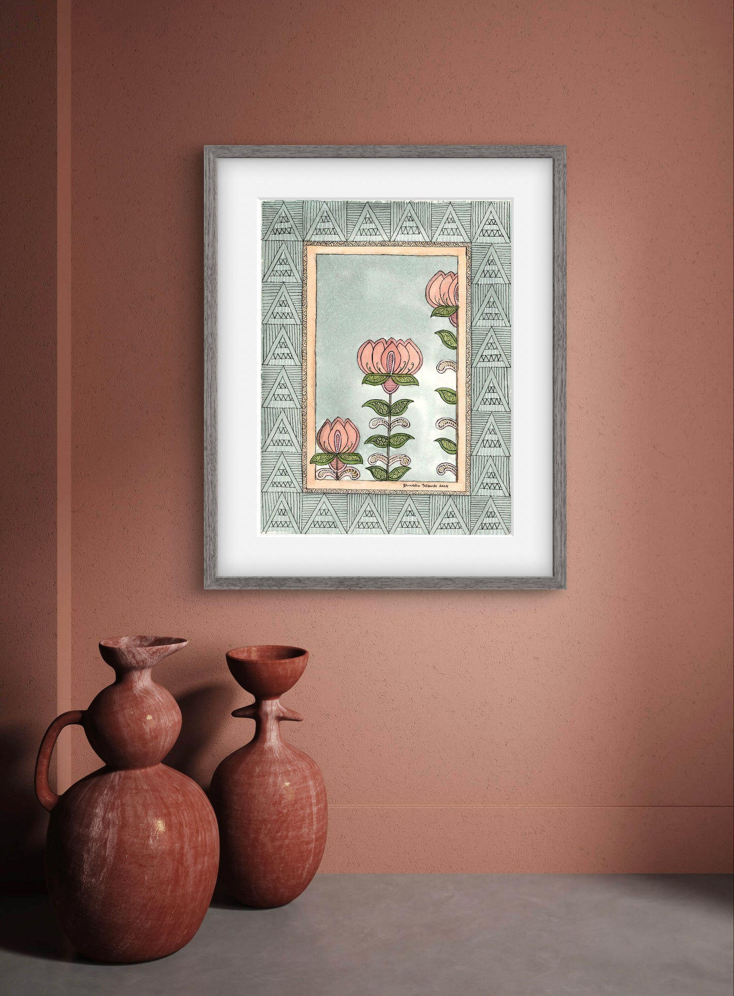 Madhubani Vintage Floral Art, Madhubani Motif Artwork.