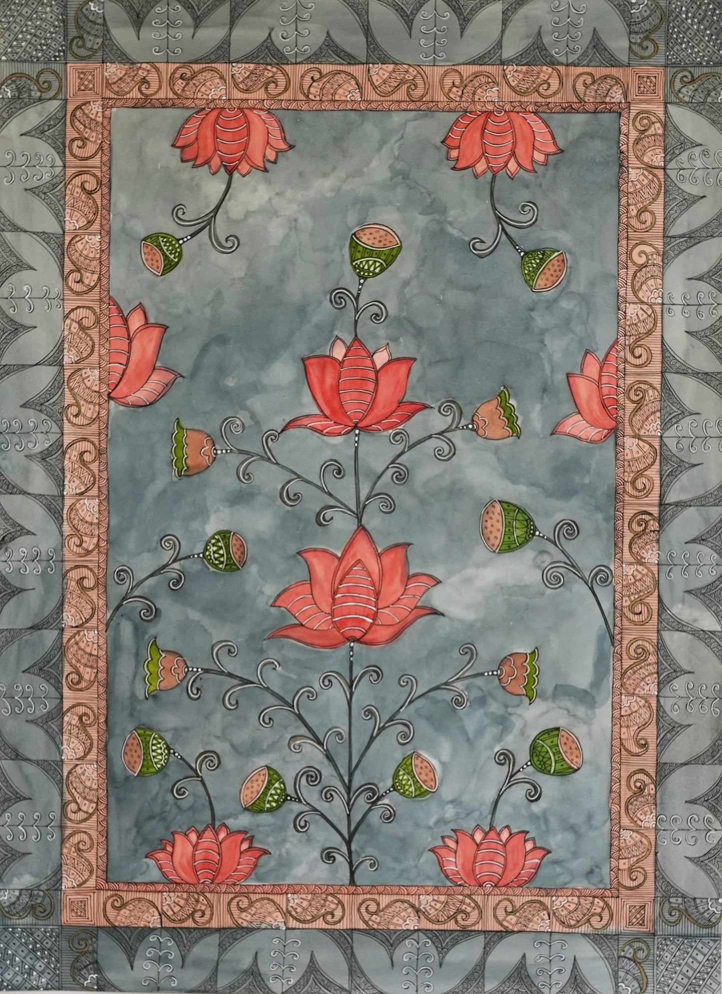 "Madhubani Floral Artwork - Traditional Indian Folk Art Print | ZenS Art"