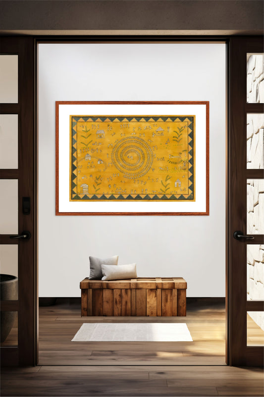 Hand-painted Warli Folk Wall Art Print - Traditional Indian Art - ZenS Art