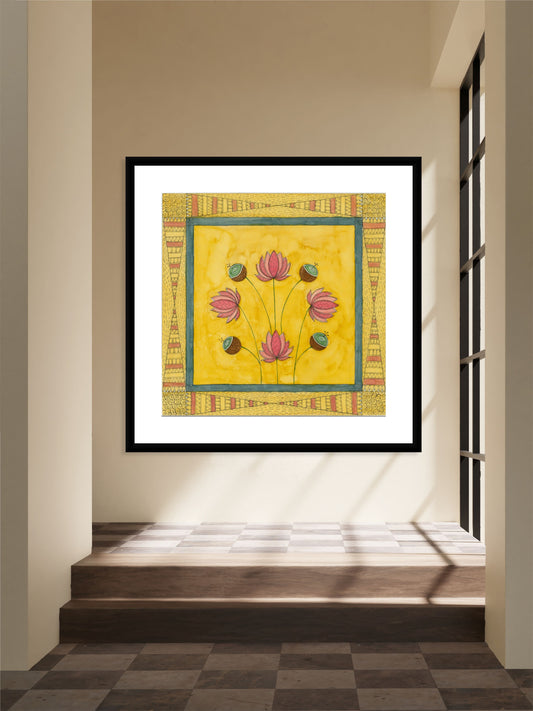 "Madhubani Motif Artwork - Vintage Indian Folk Art Print II | ZenS Art"