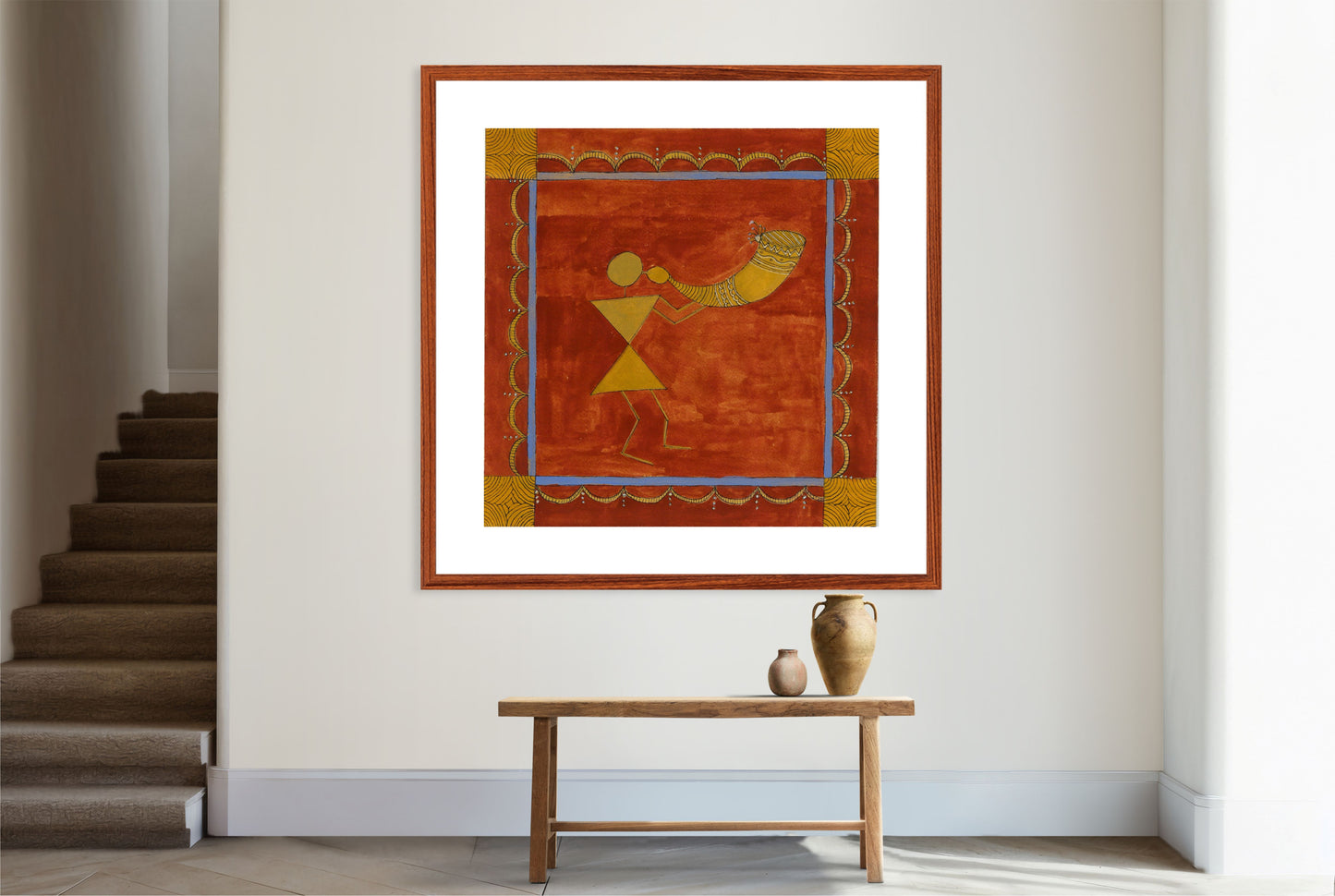 Ethnic Warli Folk Wall Art - V - Traditional Indian Print - ZenS Art