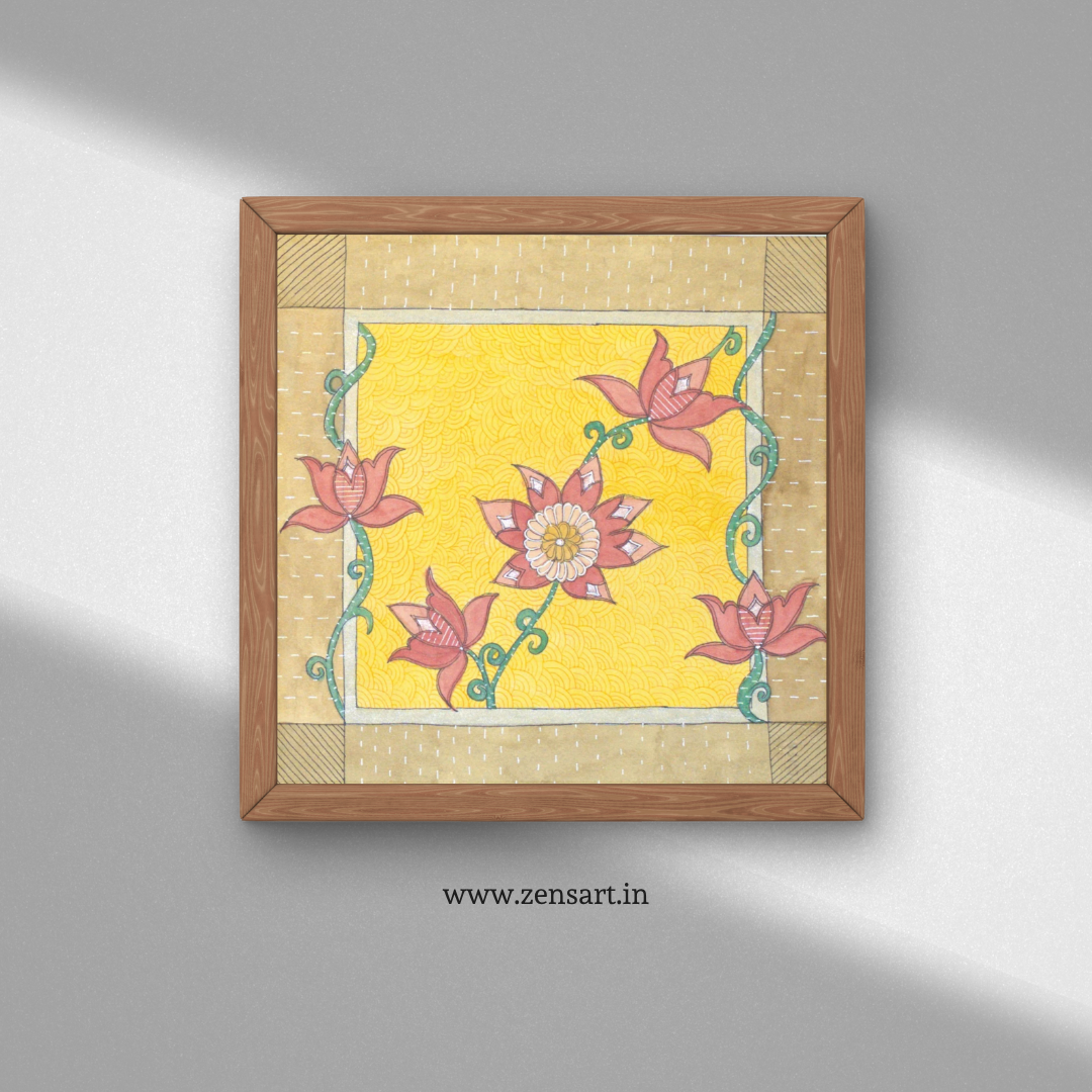 Lotus Floral Folk Art Printable | Cottagecore Wall Decor | Instant Download