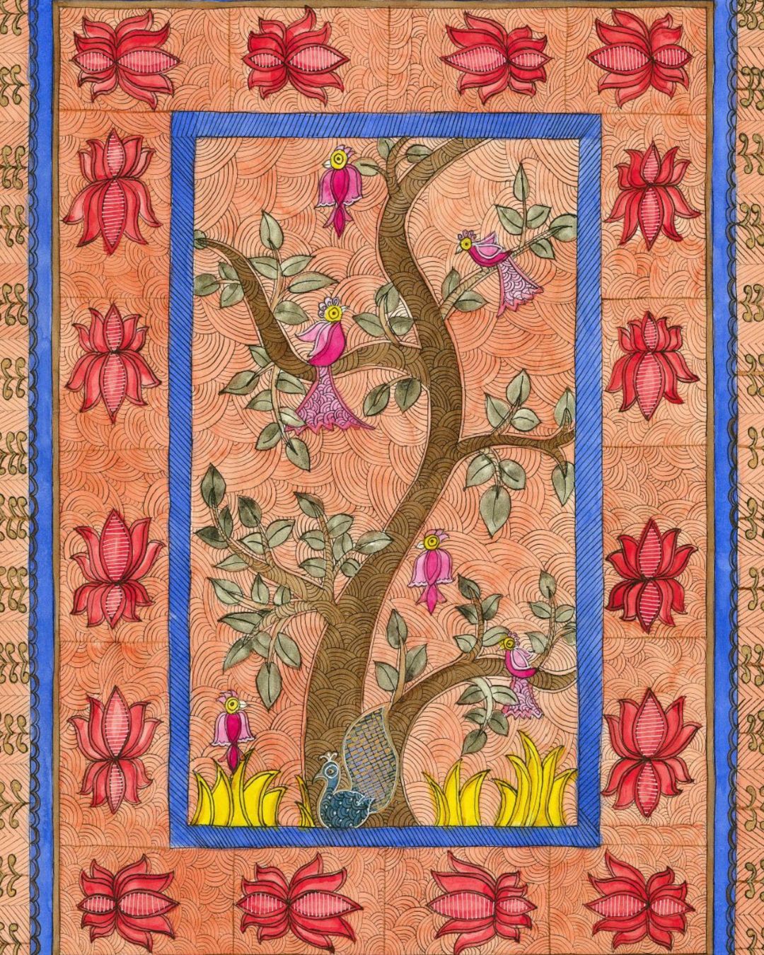 Bird & Floral Folk Art Printable | Vintage Wall Decor | Digital Download
