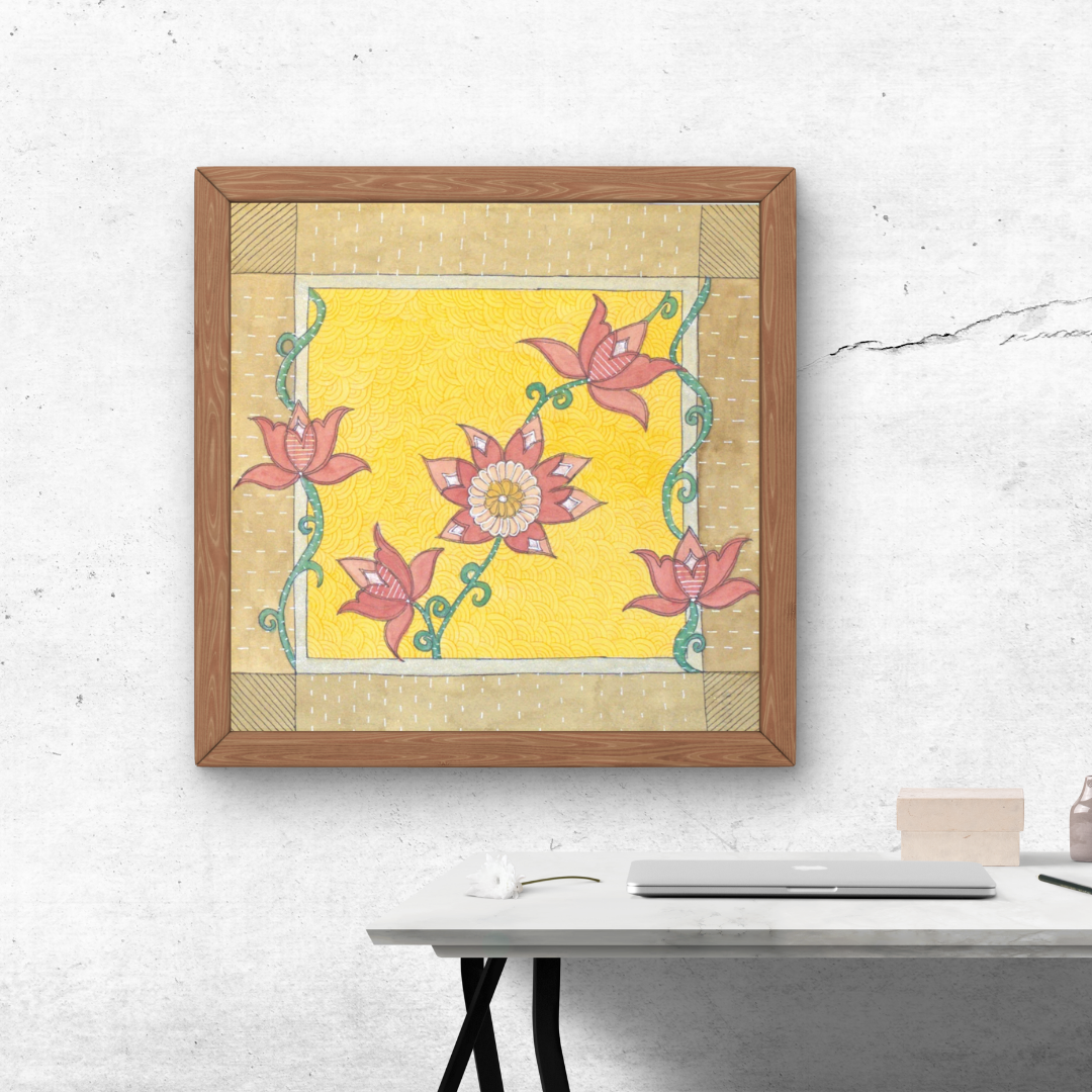 Lotus Floral Folk Art Printable | Cottagecore Wall Decor | Instant Download