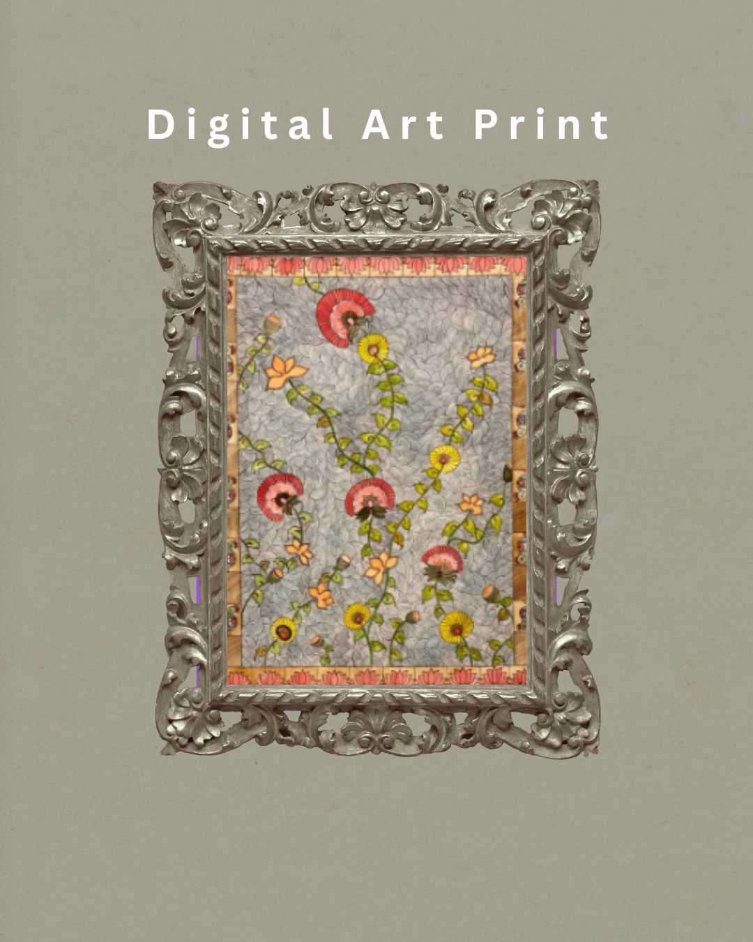 Vintage Madhubani Floral Printable | Indian Folk Art | Botanical Wall Art