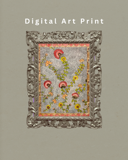 Vintage Madhubani Floral Printable | Indian Folk Art | Botanical Wall Art