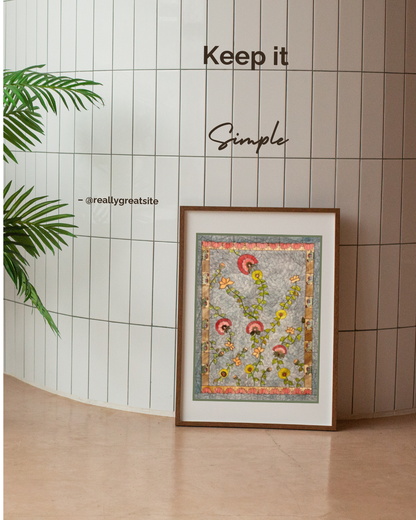 Vintage Madhubani Floral Printable | Indian Folk Art | Botanical Wall Art