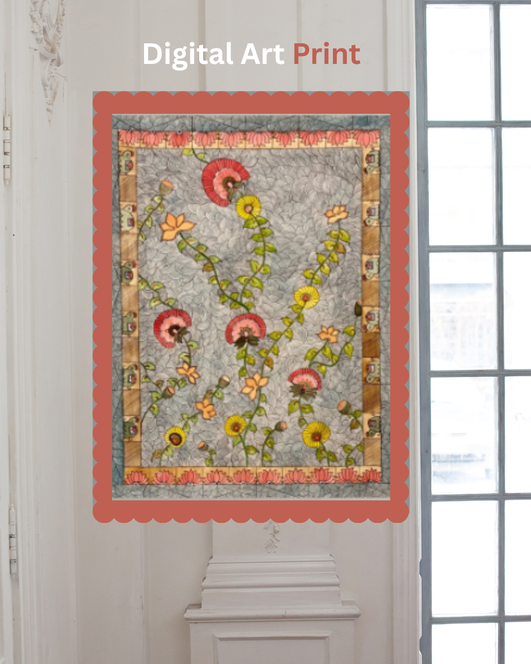 Vintage Madhubani Floral Printable | Indian Folk Art | Botanical Wall Art