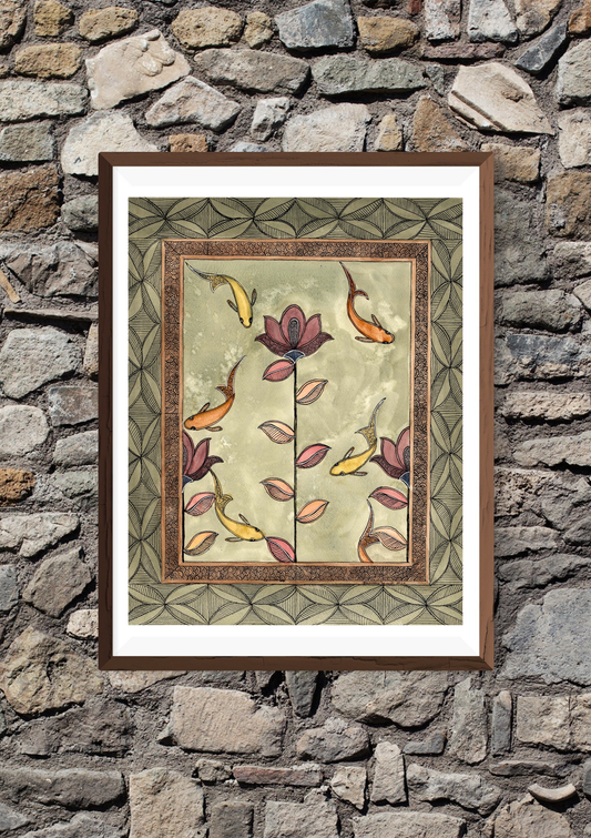 Koi Lotus Madhubani Printable Wall Art I Digital Download