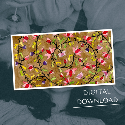 Vintage Madhubani Floral Printable | Indian Folk Art | Lotus Wall Art | Instant Download