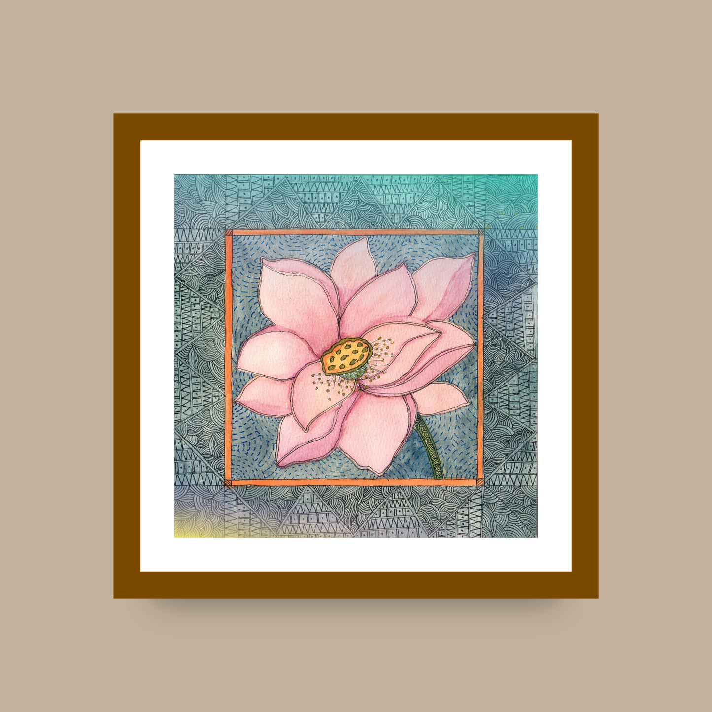 Pink Lotus Printable | Botanical Folk Art | Meditation Room Decor Download I Digital Download