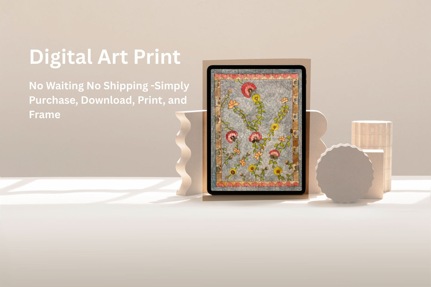 Vintage Madhubani Floral Printable | Indian Folk Art | Botanical Wall Art