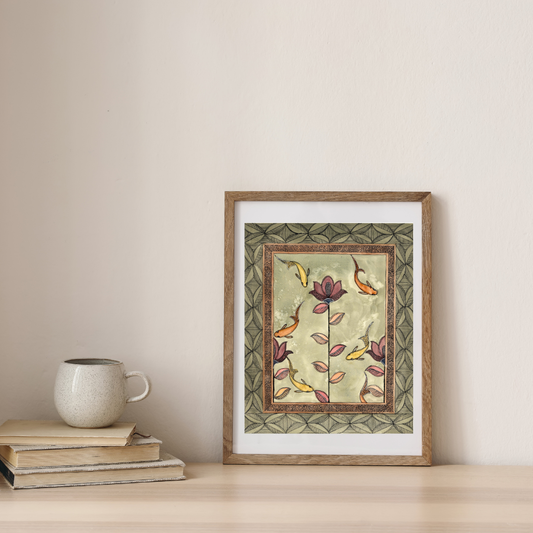 Koi Lotus Madhubani Printable Wall Art I Digital Download