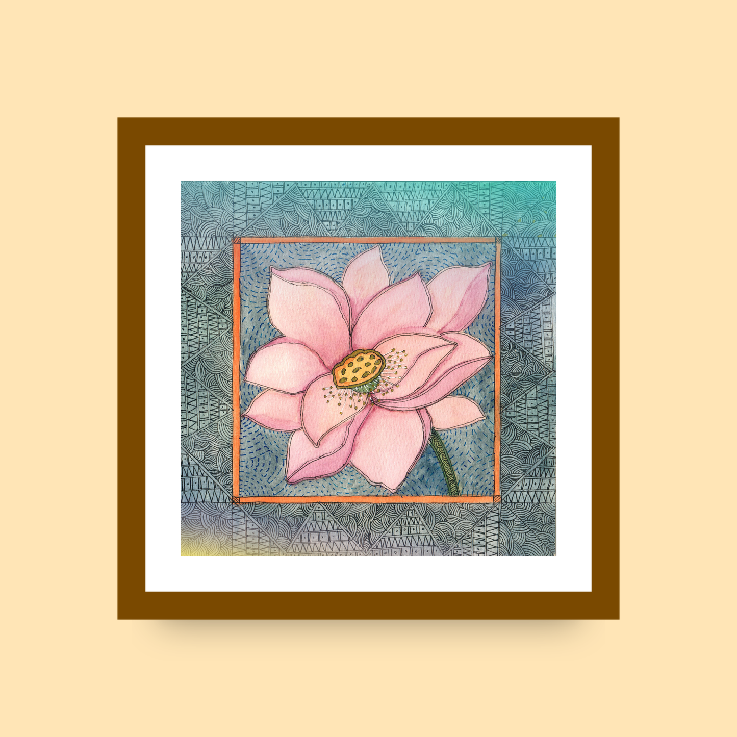 Pink Lotus Printable | Botanical Folk Art | Meditation Room Decor Download I Digital Download