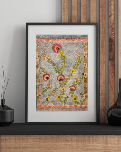 Vintage Madhubani Floral Printable | Indian Folk Art | Botanical Wall Art