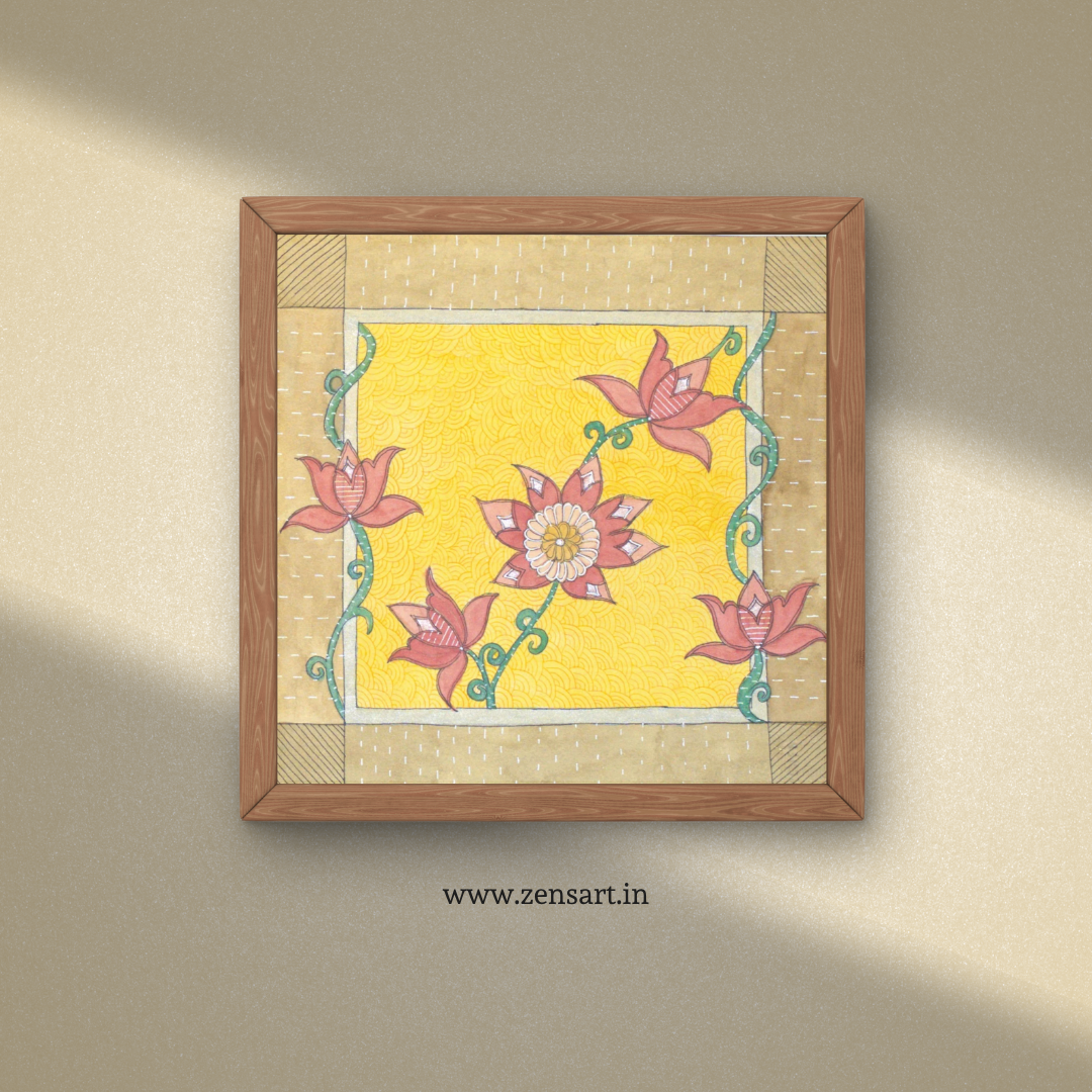 Lotus Floral Folk Art Printable | Cottagecore Wall Decor | Instant Download