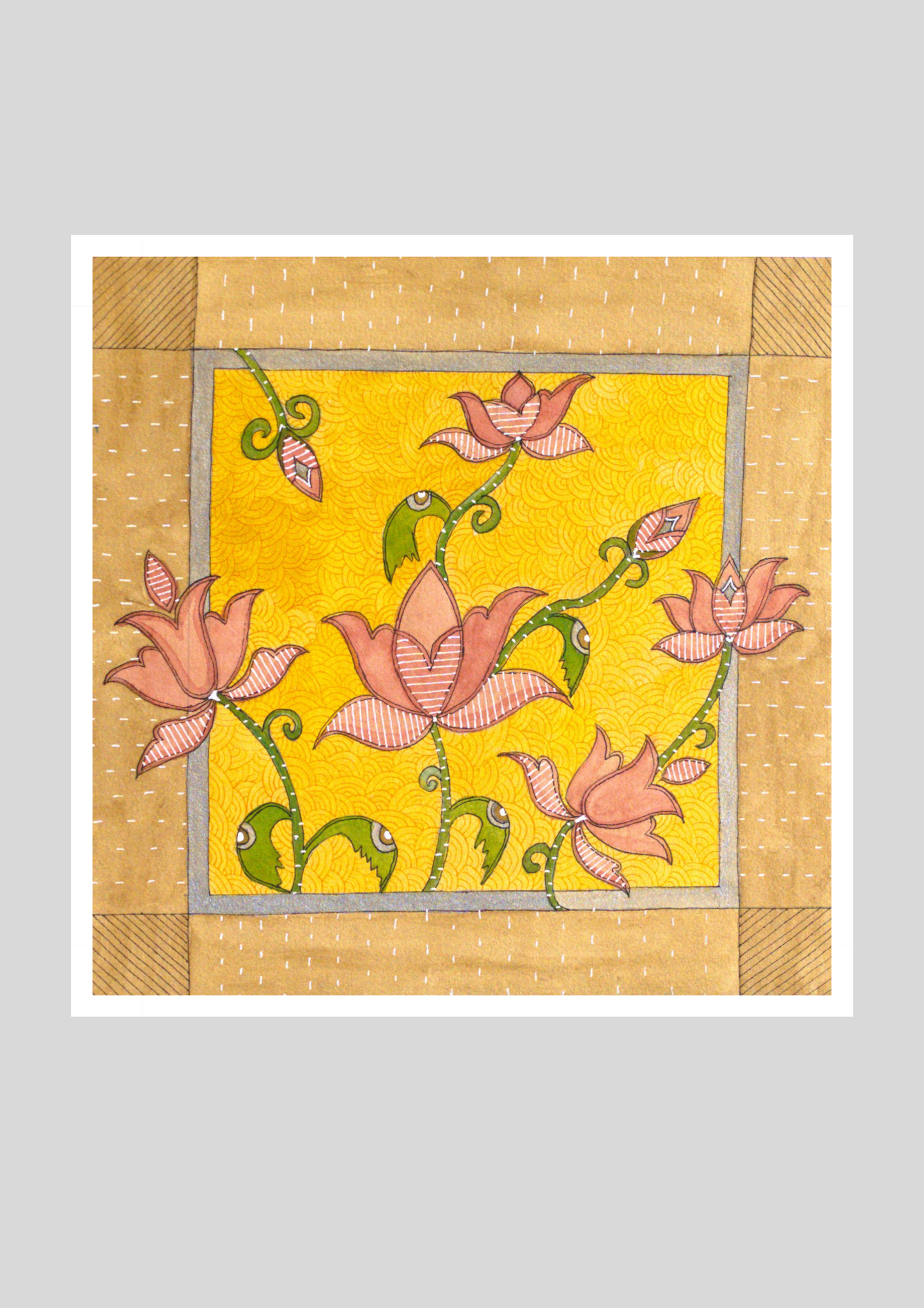 Lotus Floral Folk Art Printable | Cottagecore Wall Decor | Instant Download
