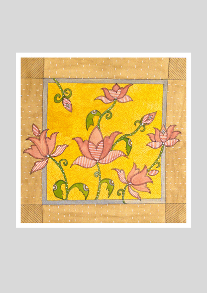 Lotus Floral Folk Art Printable | Cottagecore Wall Decor | Instant Download
