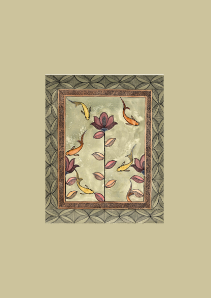 Koi Lotus Madhubani Printable Wall Art I Digital Download