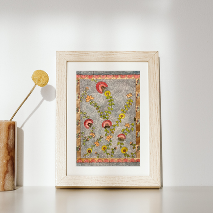 Vintage Madhubani Floral Printable | Indian Folk Art | Botanical Wall Art