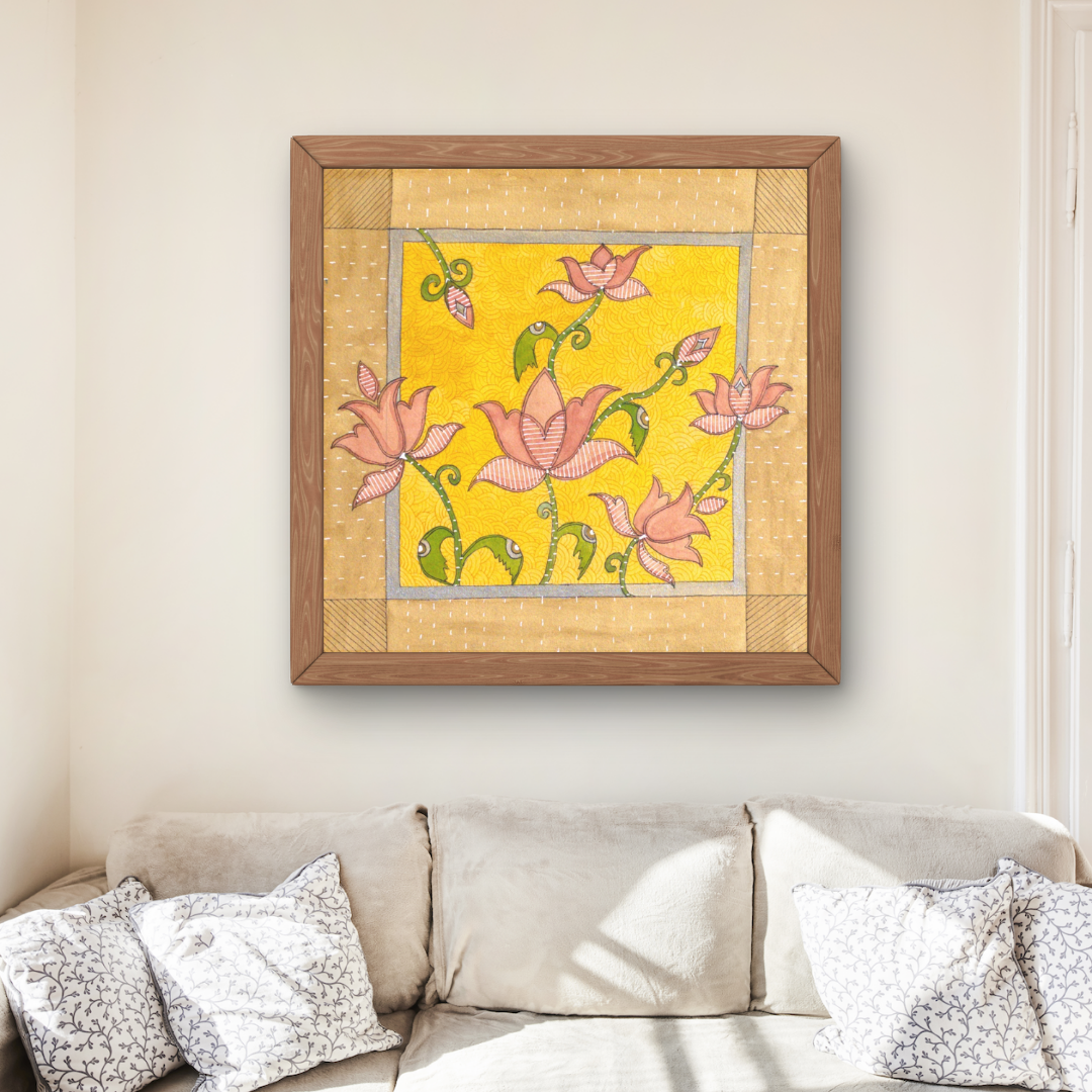 Lotus Floral Folk Art Printable | Cottagecore Wall Decor | Instant Download