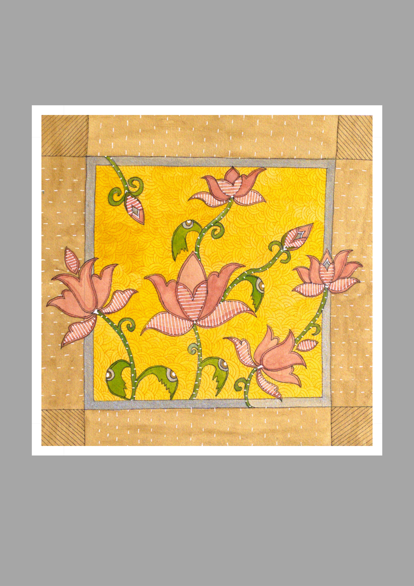 Lotus Floral Folk Art Printable | Cottagecore Wall Decor | Instant Download