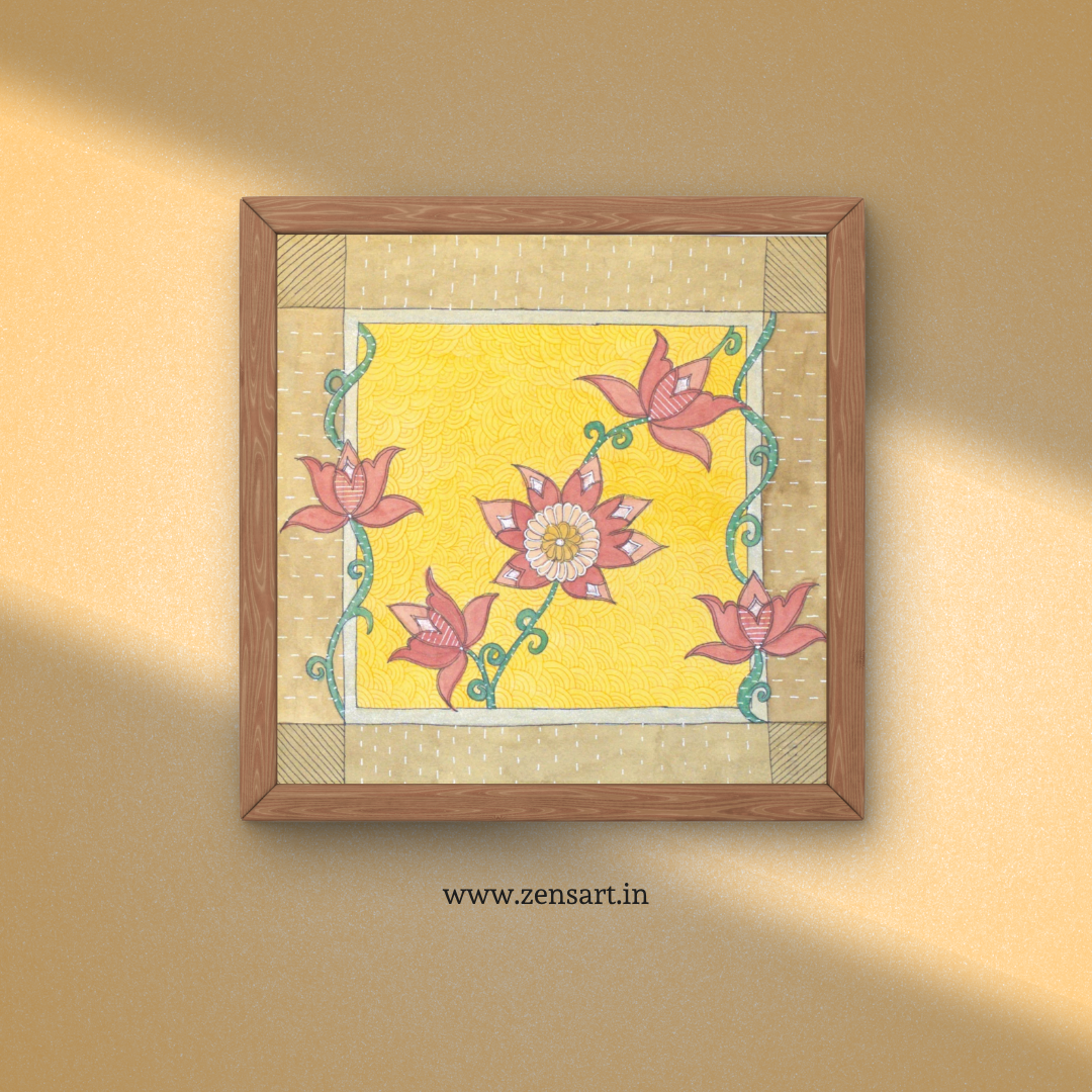 Lotus Floral Folk Art Printable | Cottagecore Wall Decor | Instant Download