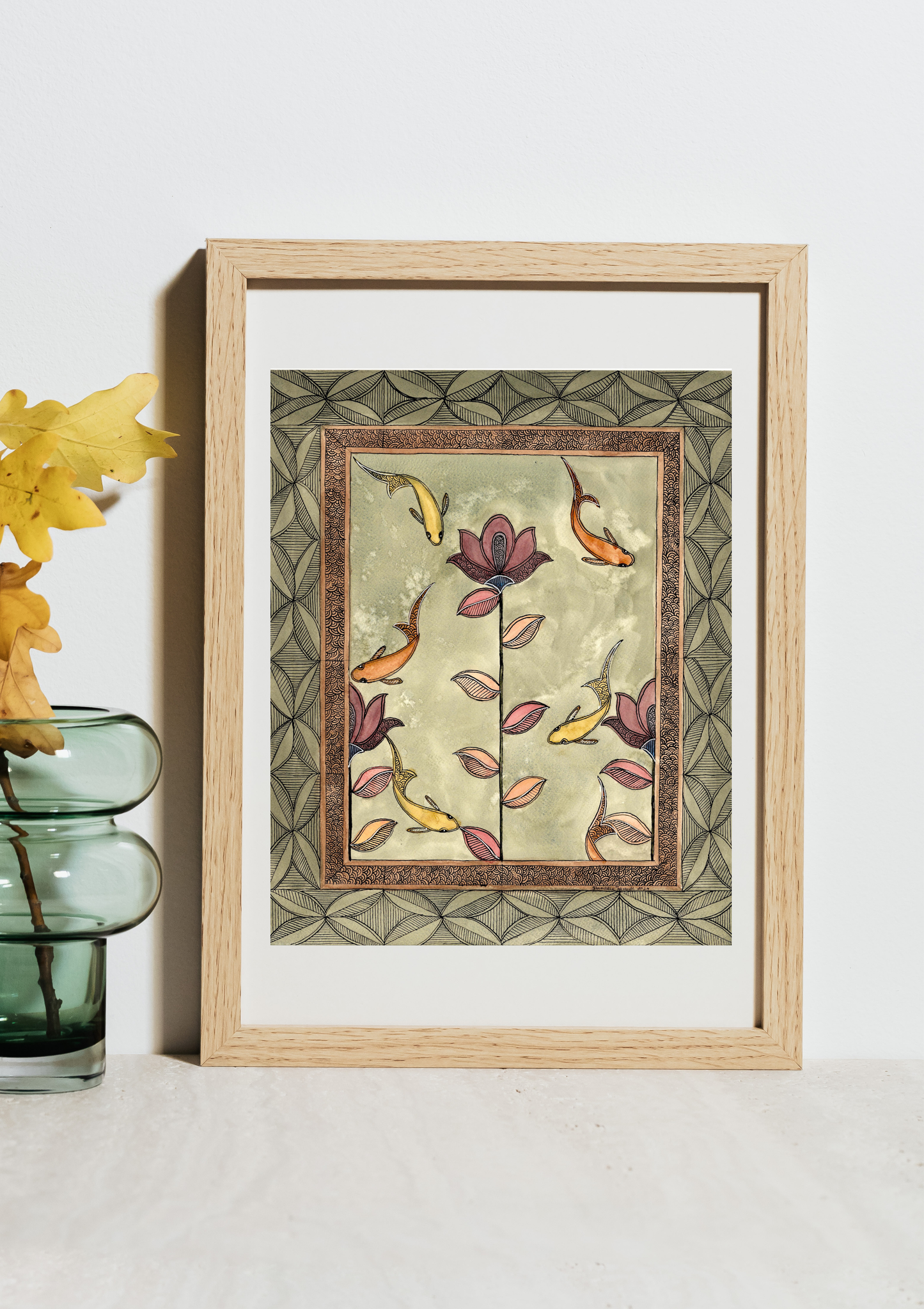 Koi Lotus Madhubani Printable Wall Art I Digital Download