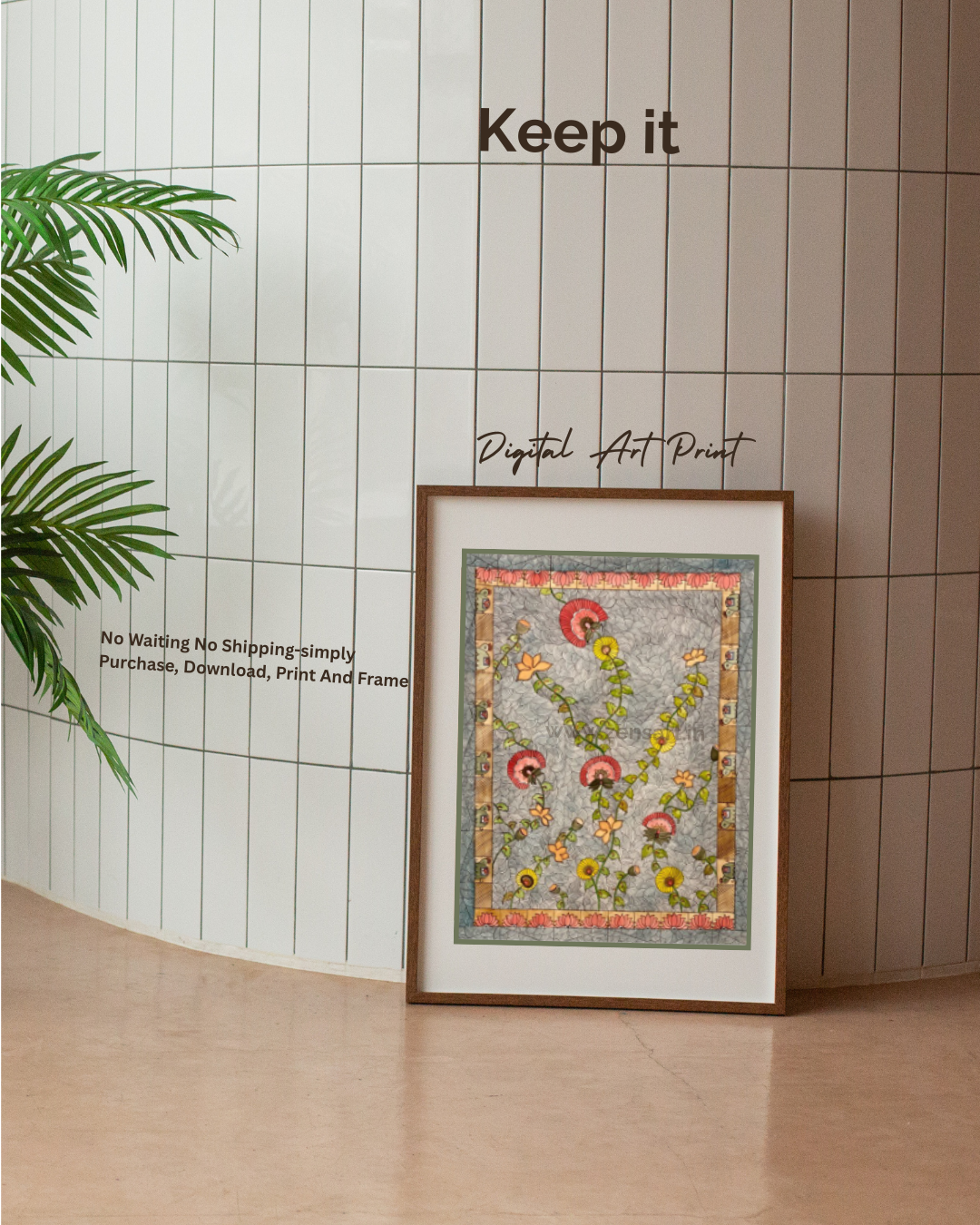 Vintage Madhubani Floral Printable | Indian Folk Art | Botanical Wall Art