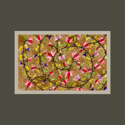 Vintage Madhubani Floral Printable | Indian Folk Art | Lotus Wall Art | Instant Download