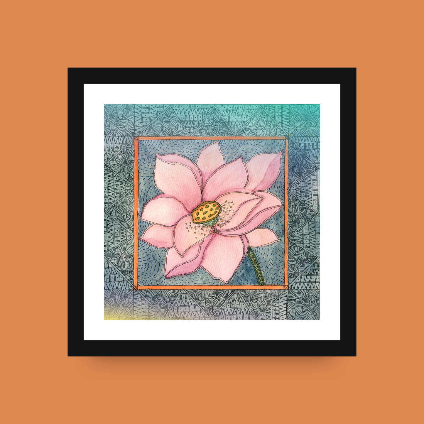 Pink Lotus Printable | Botanical Folk Art | Meditation Room Decor Download I Digital Download