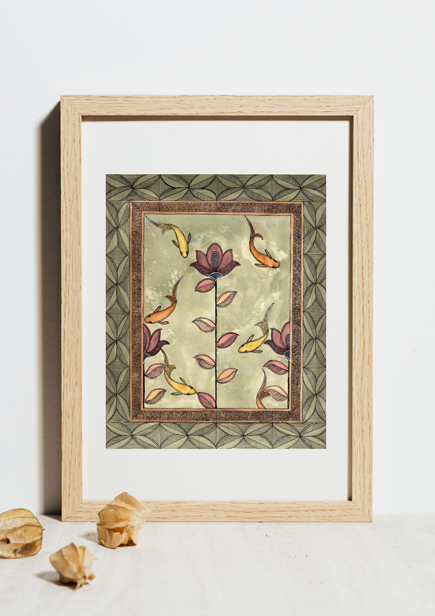 Koi Lotus Madhubani Printable Wall Art I Digital Download
