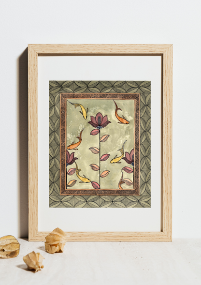 Koi Lotus Madhubani Printable Wall Art I Digital Download