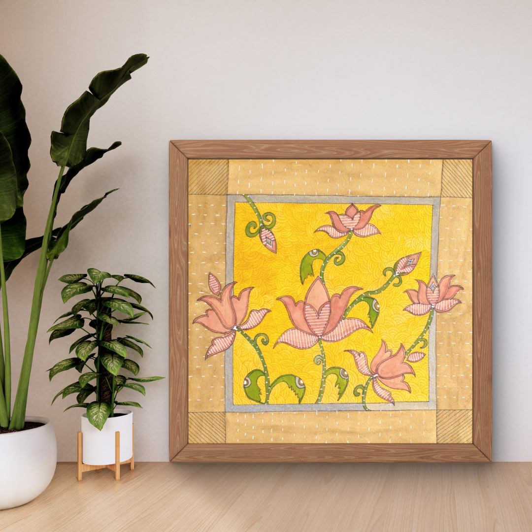Lotus Floral Folk Art Printable | Cottagecore Wall Decor | Instant Download