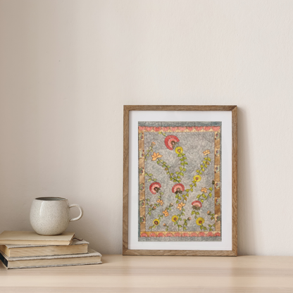 Vintage Madhubani Floral Printable | Indian Folk Art | Botanical Wall Art