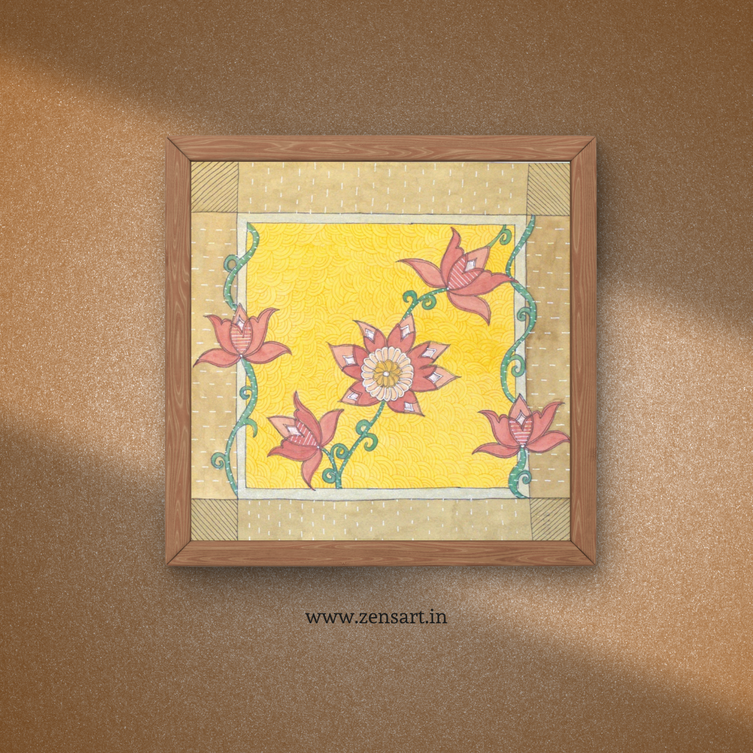 Lotus Floral Folk Art Printable | Cottagecore Wall Decor | Instant Download