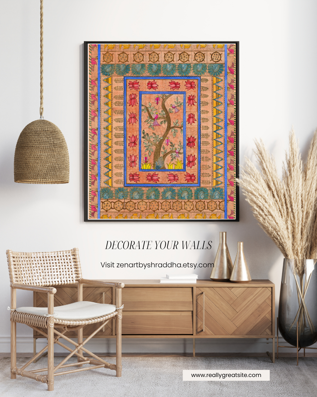 Bird & Floral Folk Art Printable | Vintage Wall Decor | Digital Download