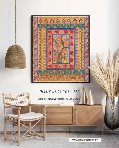 Bird & Floral Folk Art Printable | Vintage Wall Decor | Digital Download