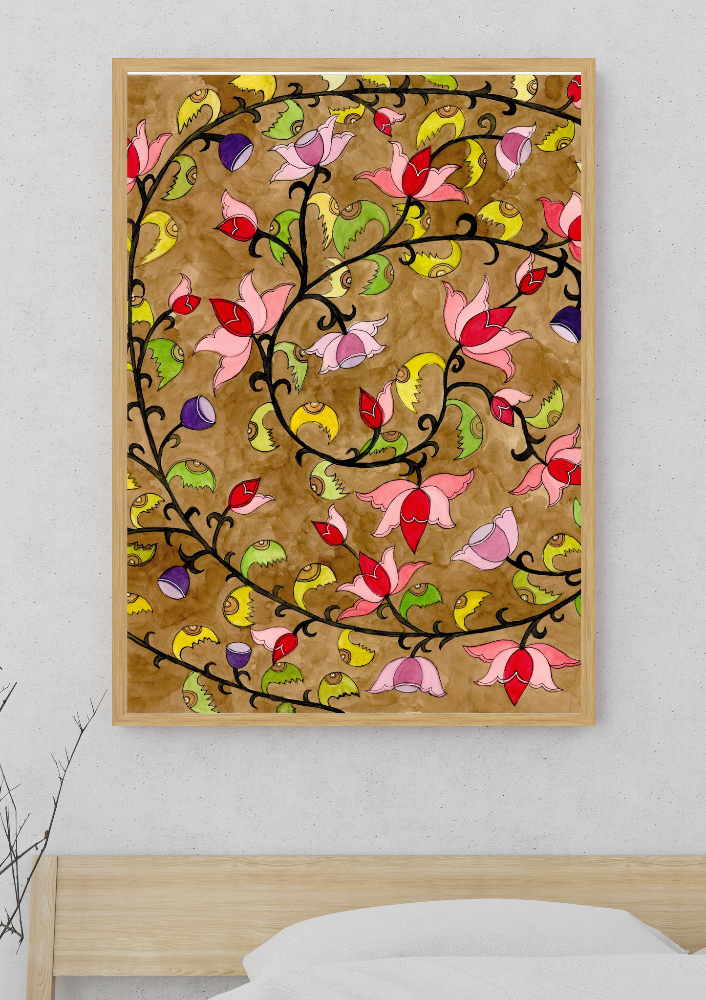 Vintage Madhubani Floral Printable | Indian Folk Art | Lotus Wall Art | Instant Download