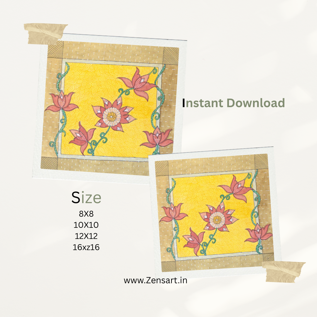 Lotus Floral Folk Art Printable | Cottagecore Wall Decor | Instant Download