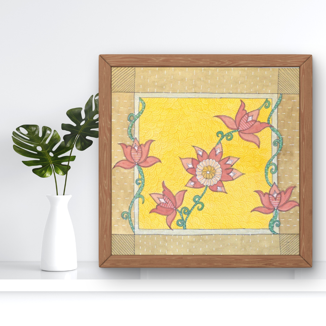 Lotus Floral Folk Art Printable | Cottagecore Wall Decor | Instant Download