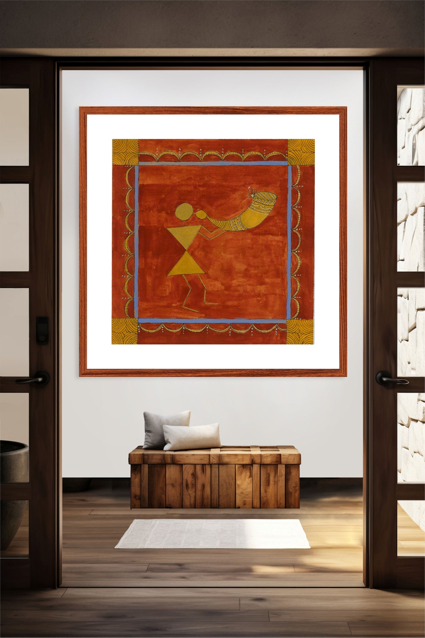 Ethnic Warli Folk Wall Art - V - Traditional Indian Print - ZenS Art