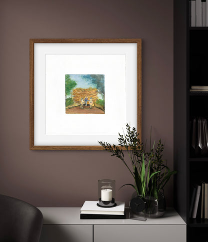 "Indian Village IV Miniature Art Print - Traditional Folk Painting - ZenS Art"