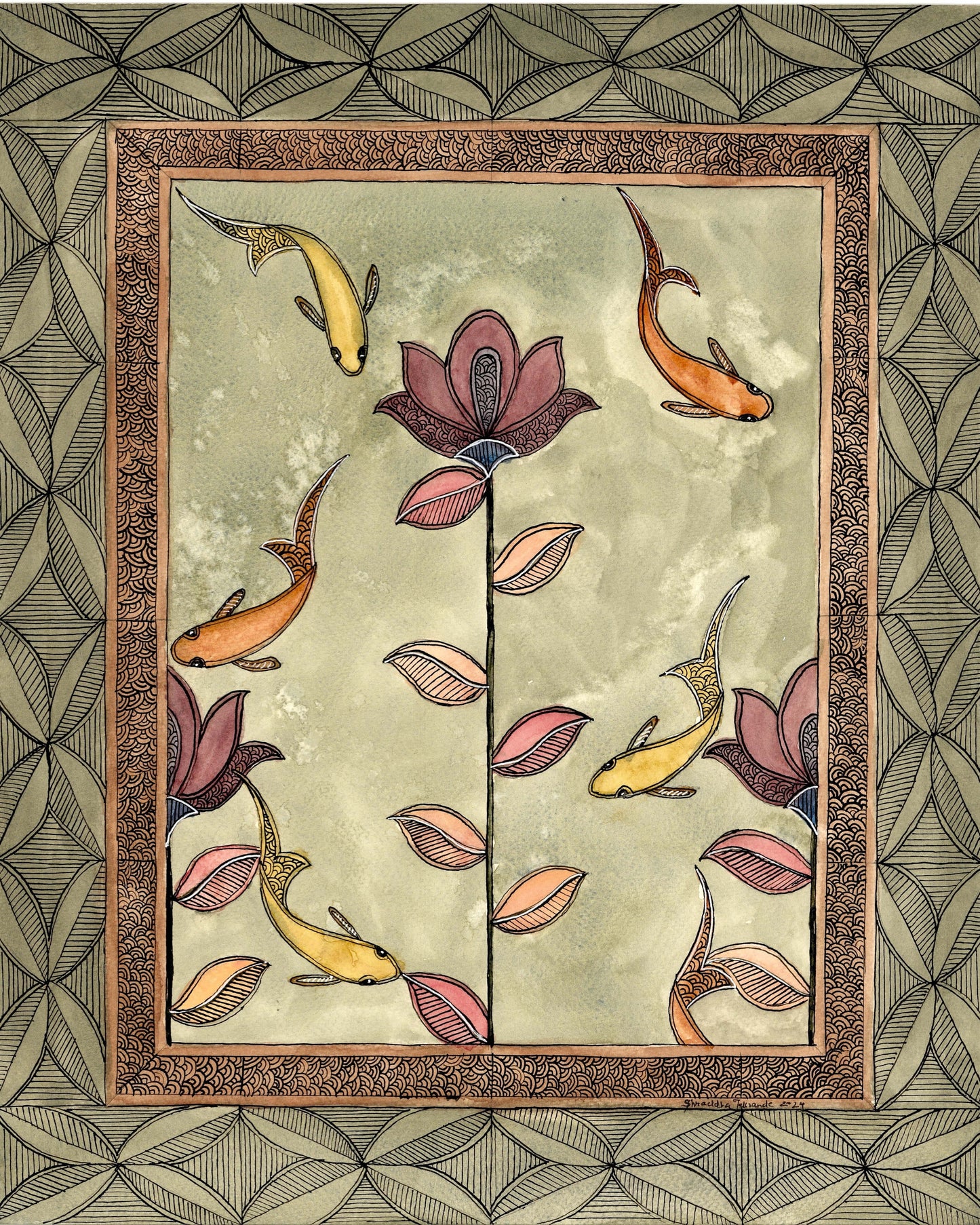 Koi Lotus Madhubani Printable Wall Art I Digital Download