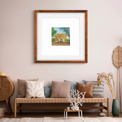 "Indian Village IV Miniature Art Print - Traditional Folk Painting - ZenS Art"