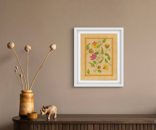 Vintage Folk Botanicals Art Prints Set of 9 - Indian Traditional - ZenS Art