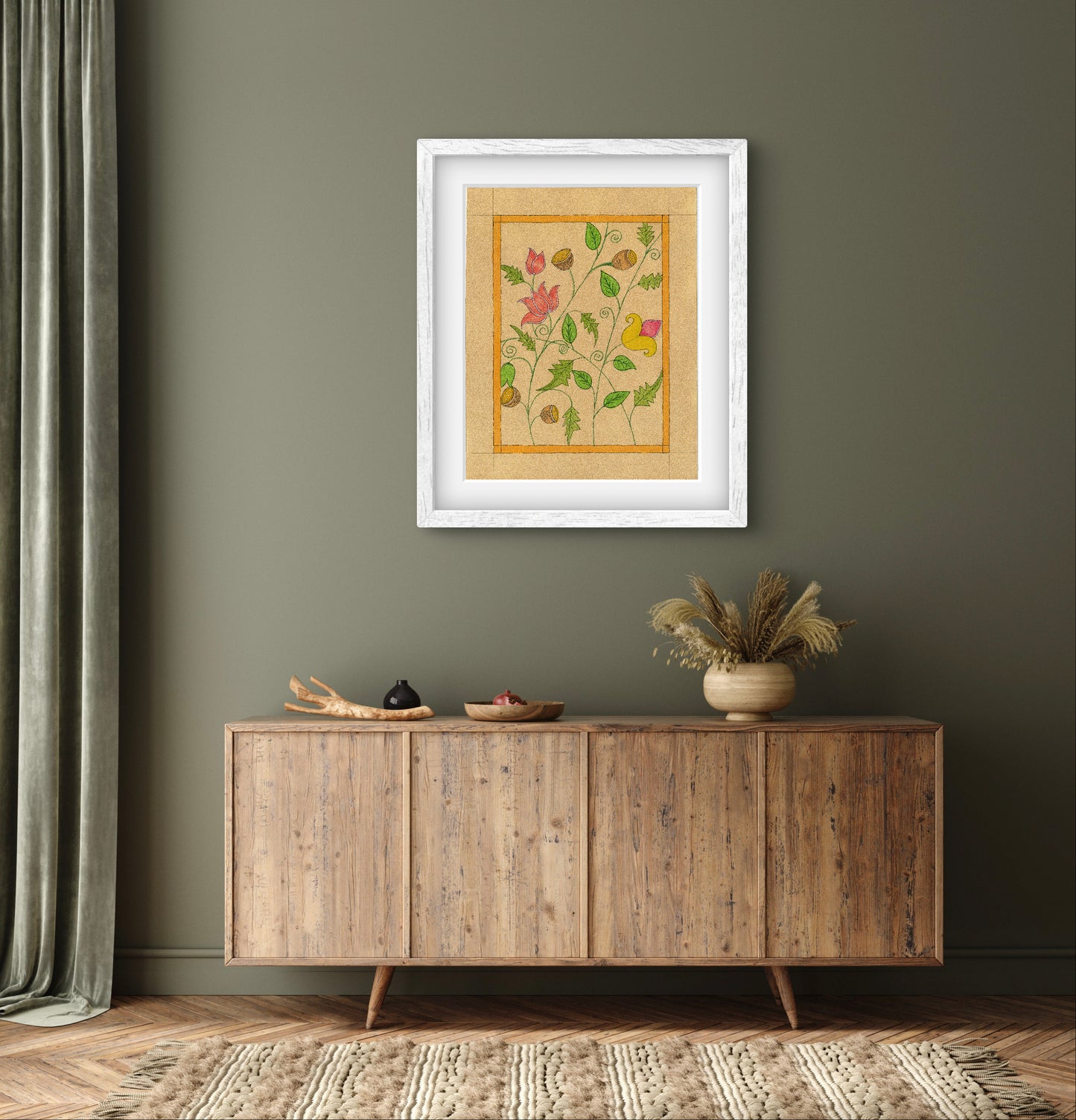 Vintage Folk Botanicals Art Prints Set of 9 - Indian Traditional - ZenS Art